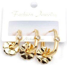 3'lü Çiçek Küpe - Altın