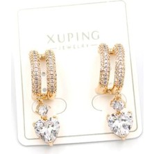 Kalp Taşlı Küpe - Altın