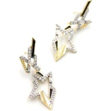 Taşlı Yıldız Küpe - Altın