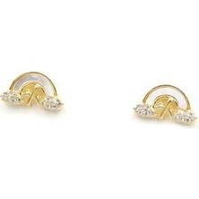 Gümüş Iğneli Gökkuşağı Küpe - Altın