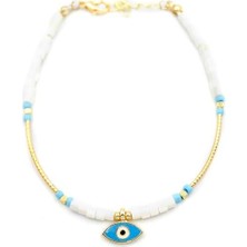 Boncuklu Göz Halhal - Beyaz