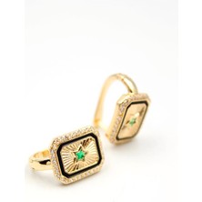 Yıldız Taşlı Küpe - Yeşil