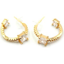 Taşlı Halka Küpe - Altın