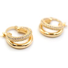 Taşlı Halka Küpe - Altın