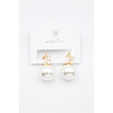 Taşlı Inci Küpe - Altın