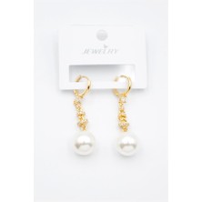 Taşlı Inci Küpe - Altın