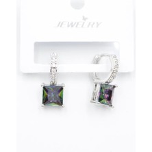 Kare Taşlı Küpe - Gümüş