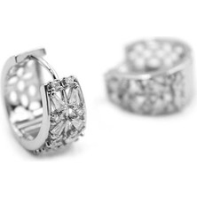 Taşlı Halka Küpe - Gümüş