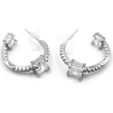 Taşlı Halka Küpe - Gümüş