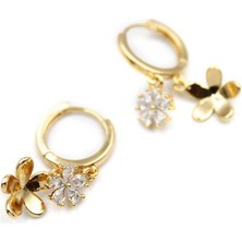 Zirkon Taşlı Çiçek Küpe - Altın