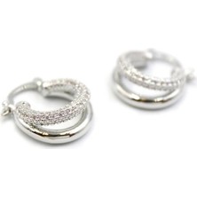 Taşlı Halka Küpe - Gümüş