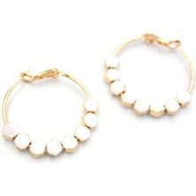 Mineli Halka Küpe - Beyaz