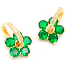 Taşlı Çiçek Küpe - Yeşil