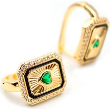 Kalp Taşlı Küpe - Yeşil