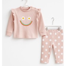 Krem Çizgili Çiçek Desenli Kız Bebek Pijama Takımı-Choose Happy