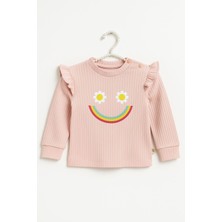 Krem Çizgili Çiçek Desenli Kız Bebek Pijama Takımı-Choose Happy