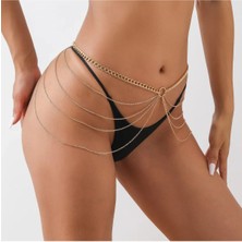 Girift Vintage Cyra Gold Zincir Detaylı Bel Göbek Zinciri Vücut Aksesuarı Bikini Aksesuarı