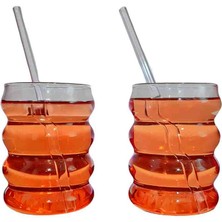 2 Adet Porzellan Dalgalı Desenli Cam  Meşrubat Su Bardağı 280 ml