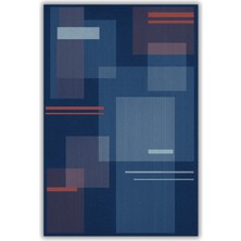 The Reef Design Modern Geometrik Desenli Mavi Turuncu Halı Dijital Baskılı Dokuma Kaymaz Tabanlı Yıkanabilir Genç Odası Halısı