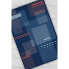 The Reef Design Modern Geometrik Desenli Mavi Turuncu Halı Dijital Baskılı Dokuma Kaymaz Tabanlı Yıkanabilir Genç Odası Halısı