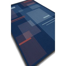 The Reef Design Modern Geometrik Desenli Mavi Turuncu Halı Dijital Baskılı Dokuma Kaymaz Tabanlı Yıkanabilir Genç Odası Halısı