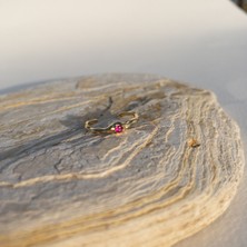 Vintage Mini Pembe Kristal Taş Yüzük Ayarlanabilir