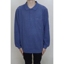 Santa Fistan Store Erkek Indigo Klasik Kesim Rahat Kalıp Polo Yaka Tek Cepli Kışlık Battal Selanik Kazak