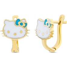 14 Ayar Blue Hello Kitty Tasarım Çocuk Altın Küpe