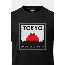 Nirvoda  Tokyo Baskılı Siyah Tişört - Uzun T-Shirt