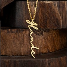 Dikey Isim Yazılı 14 Ayar Altın Kolye