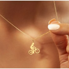 Bisiklet Süren Kız 14 Ayar Altın Kolye