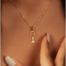 Şarap Bardağı 14 Ayar Altın Kolye