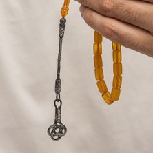 Sıkma Kehribar Kazaz Püsküllü 1000 Ayar Gümüş Tesbih
