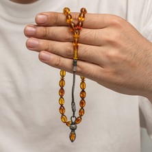 Sıkma Kehribar Kazaz Püsküllü 1000 Ayar Gümüş Tesbih