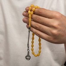 Sıkma Kehribar Kazaz Püsküllü 1000 Ayar Gümüş Tesbih