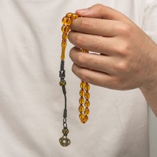 Sıkma Kehribar Kazaz Püsküllü 1000 Ayar Gümüş Tesbih