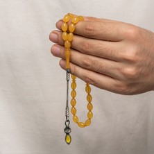 Sıkma Kehribar Kazaz Püsküllü 1000 Ayar Gümüş Tesbih