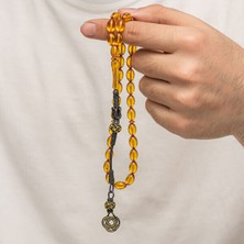 Sıkma Kehribar Kazaz Püsküllü 1000 Ayar Gümüş Tesbih