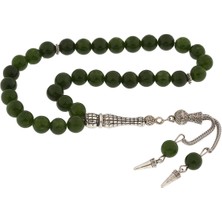 Doğal Taşlı Yeşil Yeşim Taşlı Gümüş Tesbih