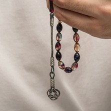 Sıkma Kehribar Kazaz Püsküllü 1000 Ayar Gümüş Tesbih