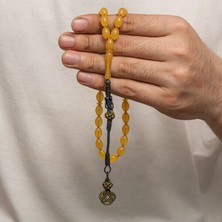 Sıkma Kehribar Kazaz Püsküllü 1000 Ayar Gümüş Tesbih