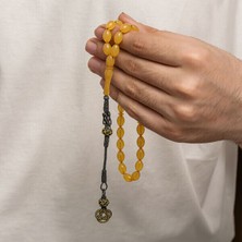 Sıkma Kehribar Kazaz Püsküllü 1000 Ayar Gümüş Tesbih