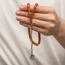 Sıkma Kehribar Kazaz Püsküllü 1000 Ayar Gümüş Tesbih