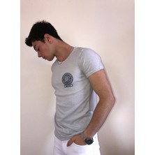 Unisex Bisiklet Yaka Baskılı Yıkamalı T-Shirt