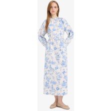DeFacto %100 Pamuk Relax Fit Bisiklet Yaka Çiçekli Poplin Bağcıklı Uzun Kollu Maxi Elbise F4554AX25HS