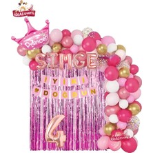 5 Harfli Rose Isimli Pembe Beyaz Konseptli Kraliçe Taçlı Doğum Günü Balon Zincir Parti Seti Süsü