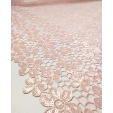 Pembe Renkte Pul Payetli Tül En: 120