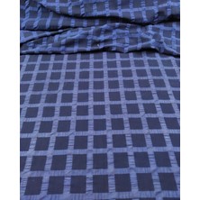 Lacivert Kendinden Ekoseli Pamuk Vual (En  120 cm x Boy 75 Cm)