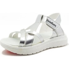 Şirin Genç Ortopedik  Taban Gümüş Renk  Bantlı Cırtlı  Kız Çocuk Sandalet