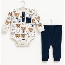 Ayıcık Desenli Bebek Zıbın Takımı Alt Üst - Unisex